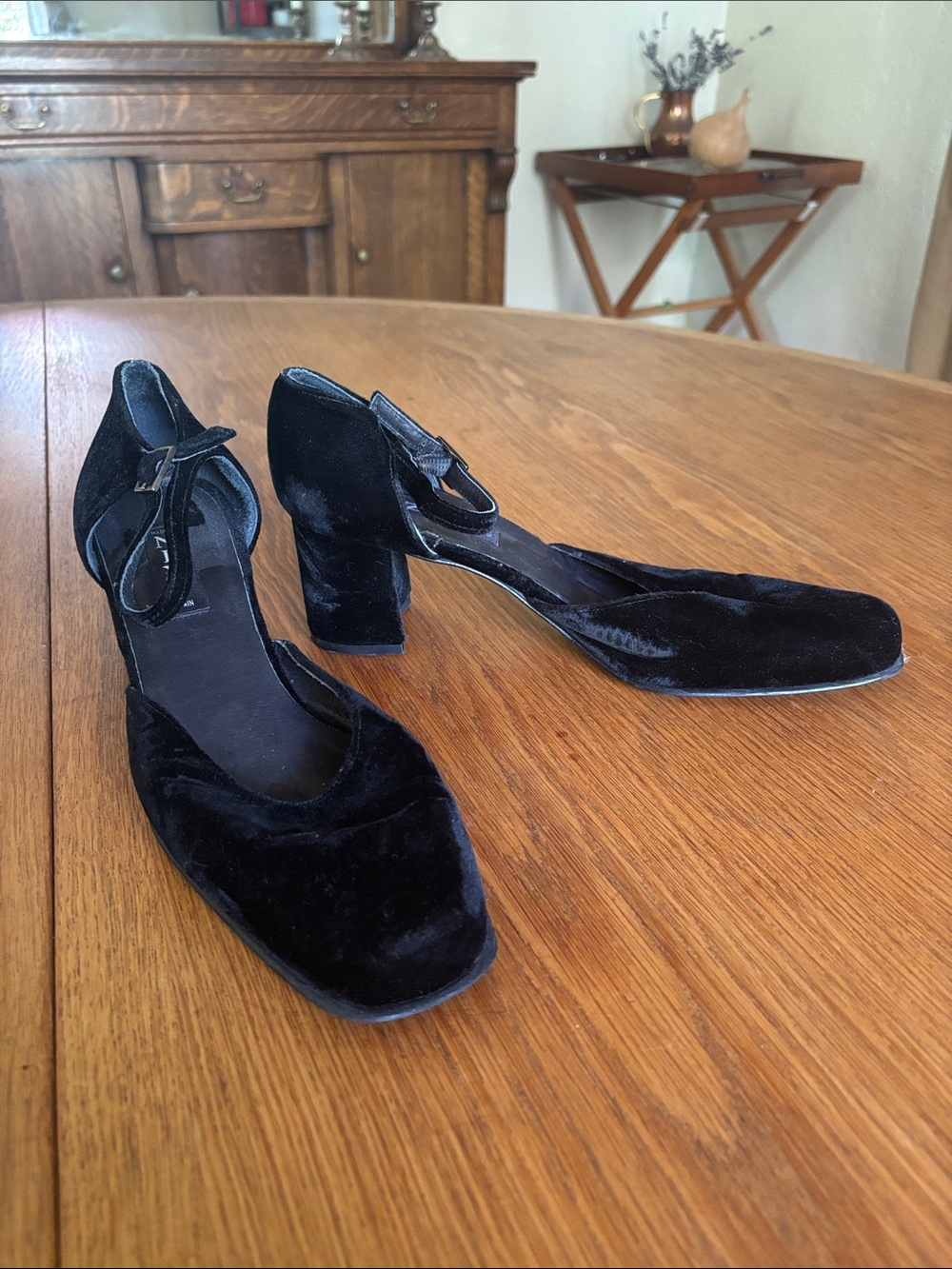 next Black Velvet Block Heel Mary Jane Pumps